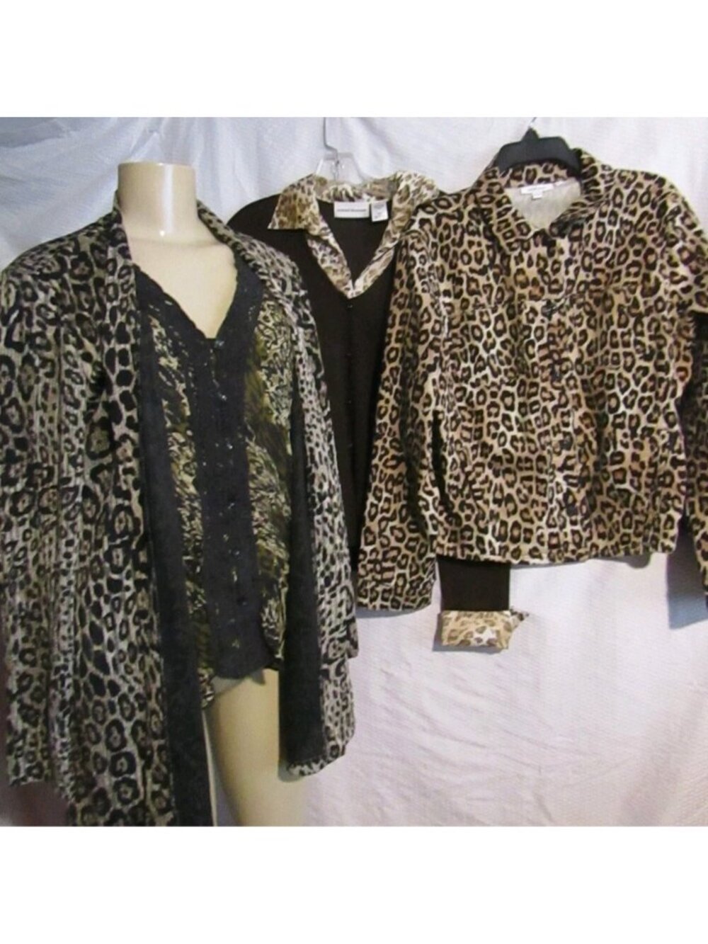 4 LOT Animal Print Trucker Jacket Blouse Cardigan Sweater Chico's Susan Graver M